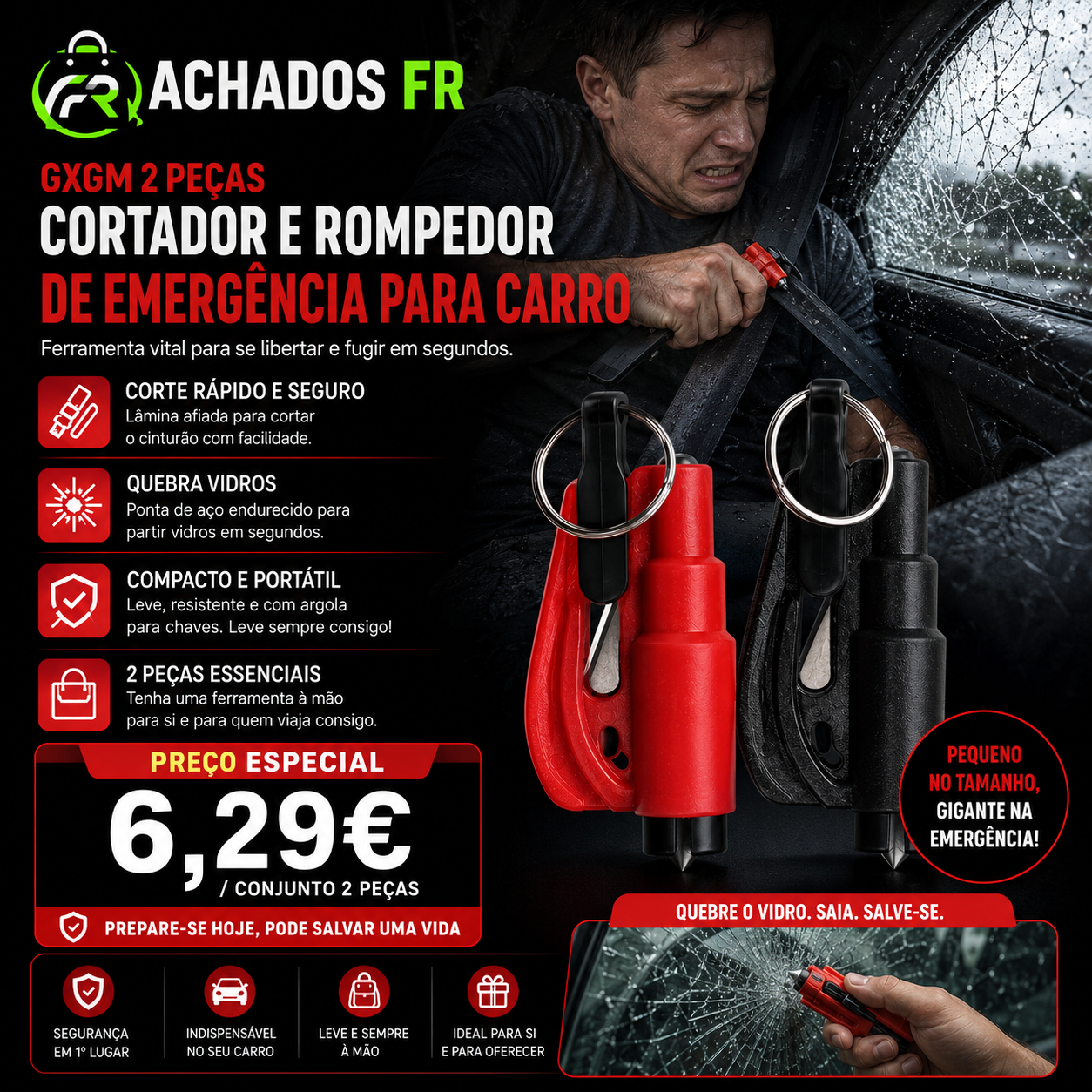 GXGM 2 Peças — Cortador e Rompedor de Emergência para Carro